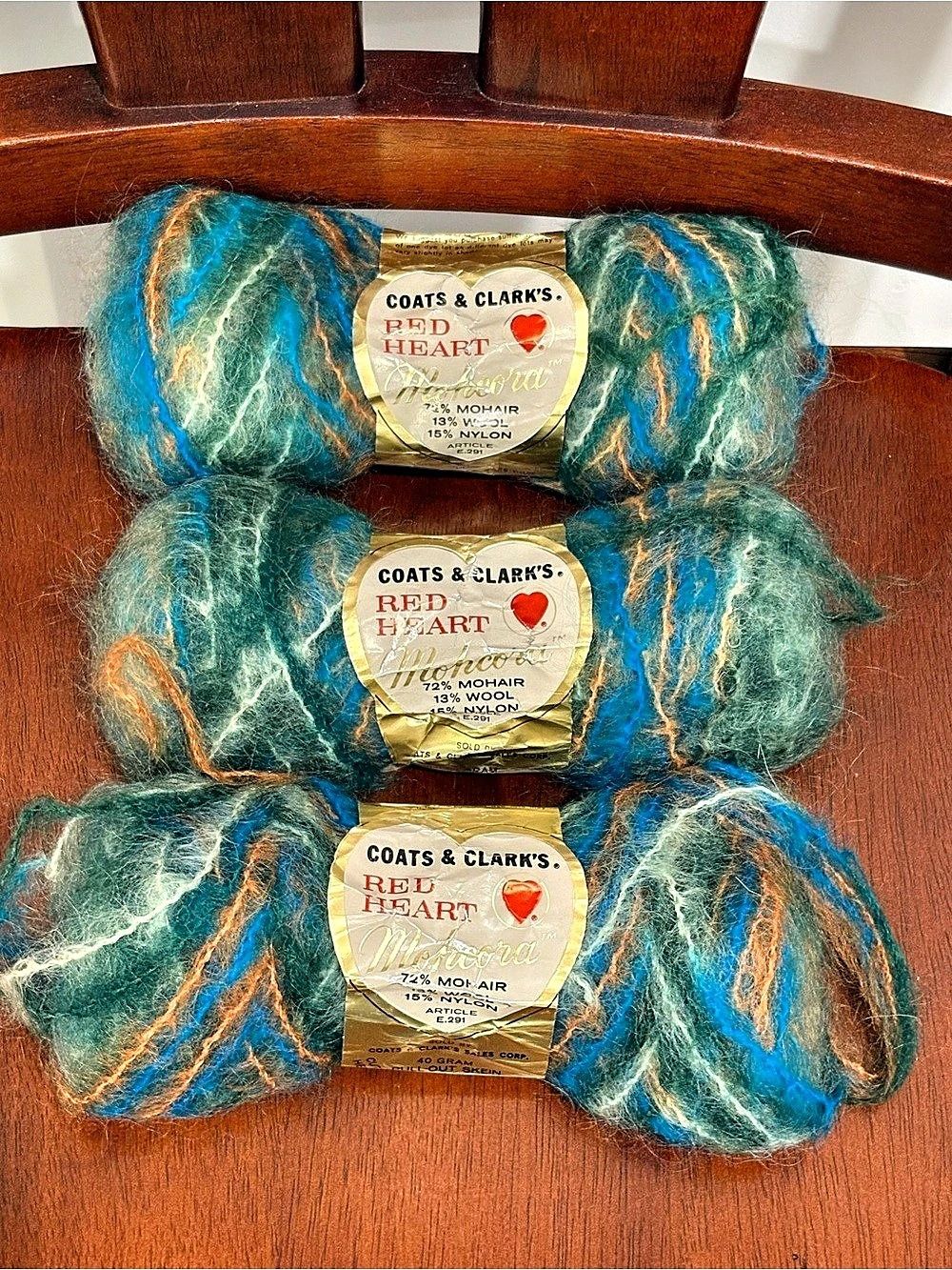Vintage 3 Skeins Coats & Clark's Red Heart Mohair Yarn- Exotica Color
